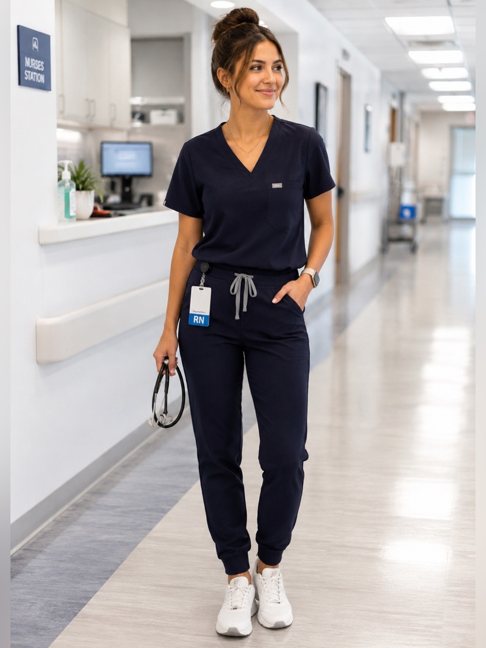 FIGS Women's Navy V-Neck Scrub Top and Jogger Pants Set L/LT